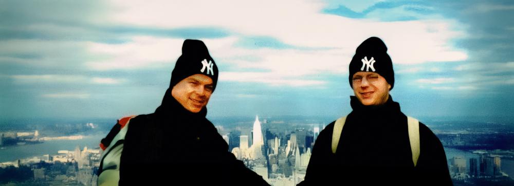 Dirk und Jörn auf dem Aussichtsdeck der World Trade Center Zwillingstürme, November 1996